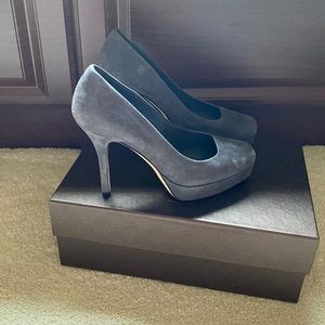 Gucci pumps. Square toe. Suede. Platform. 4 inch heel. 1 inch platform.